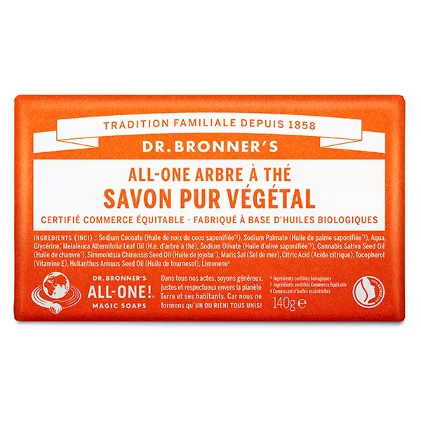 Dr Bronner's Savon Pur Végétal Arbre à Thé 140g