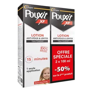Lozione anti-pidocchi e lendini Pouxit Extra Forte Agisce in 1 sola applicazione da 15 minuti Confezione da 2 x 100 ml