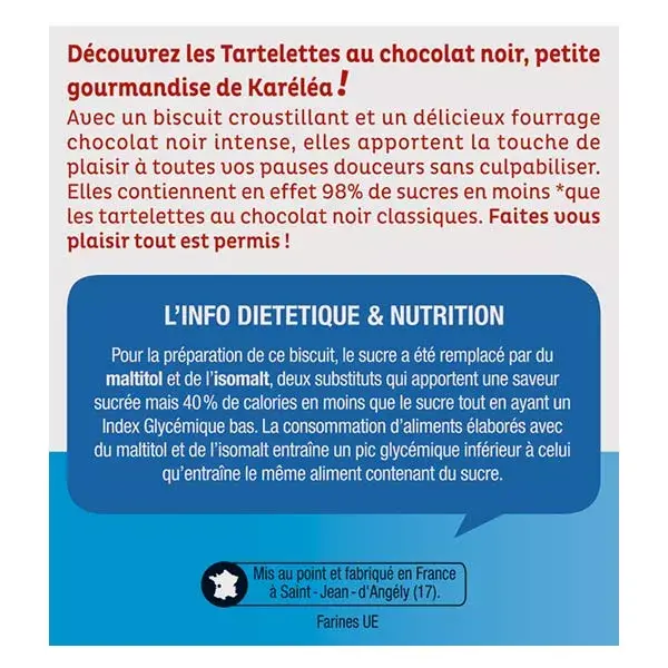 Karéléa Biscuits Sans Sucres Ajoutés Tartelettes Chocolat Noir 130g