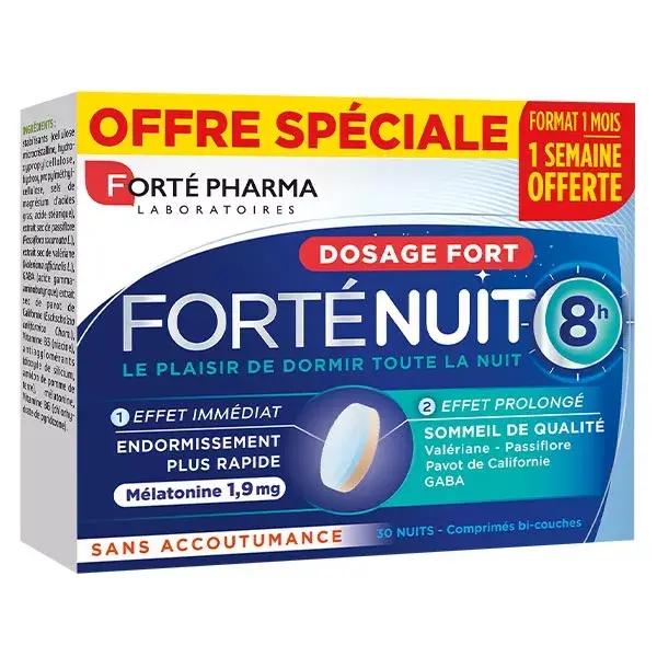 Forté Pharma FortéNuit Sommeil 8h 30 comprimés Mélatonine Plantes Effet Immédiat