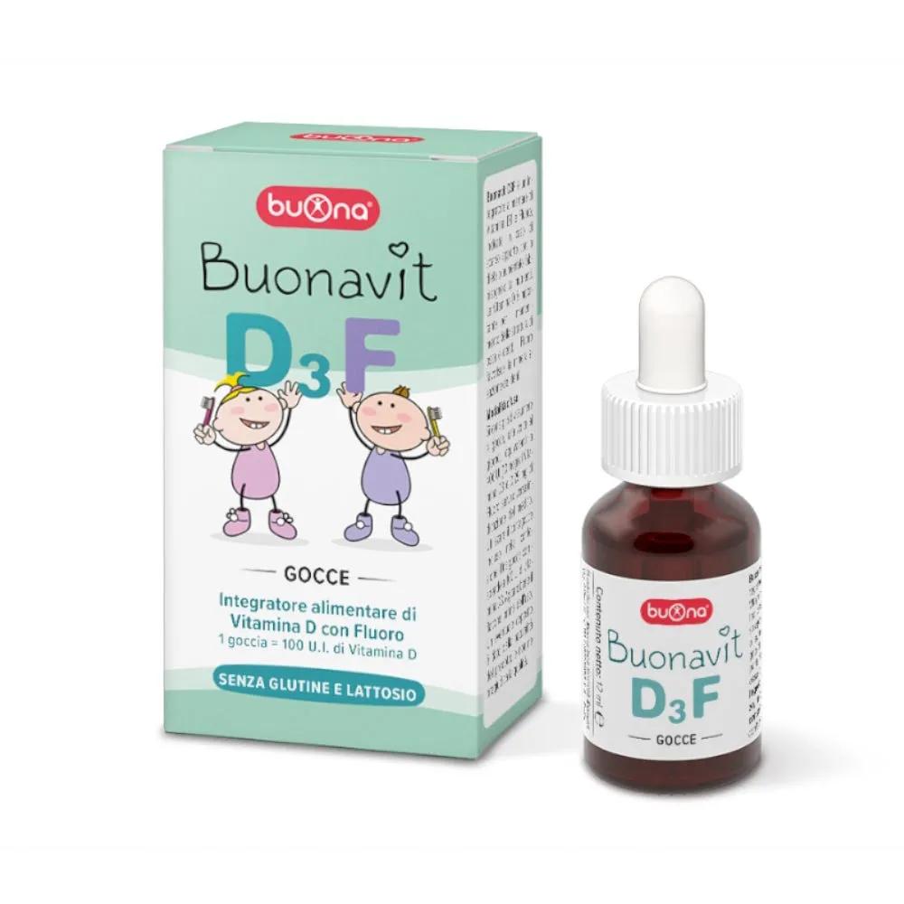 Buonavit D3F Integratore Di Vitamina D e Fluoro Per Ossa e Denti dei Bambini Gocce 12 ml