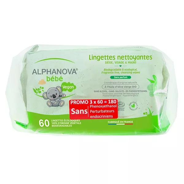 Alphanova Bebé Vegan Toallitas Limpiadoras Pack de 3 x 60 unidades