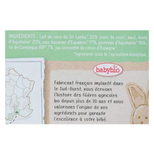 Babybio Desserts Végétaux Gourde Brassé Lait de Coco Kiwi Banane +6m Bio 4 x 85g