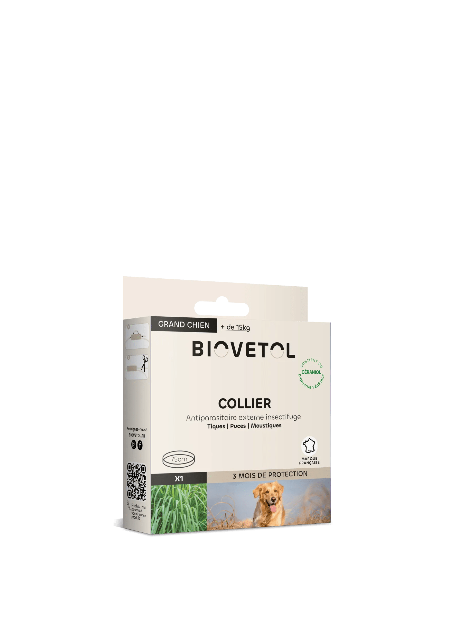 Biovetol - Antiparasitaire - Collier Grand Chien (75 cm marron) - x1