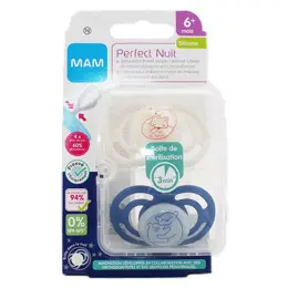 MAM Perfect Nuit Sucette Silicone Renards Ours +6m Lot de 2 + Boîte de Stérilisation