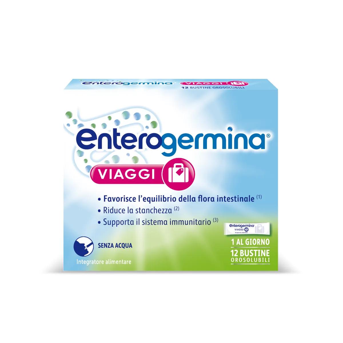 Enterogermina Viaggi Integratore Per Regolarità Intestinale Con Probiotici e Vitamine 12 Bustine