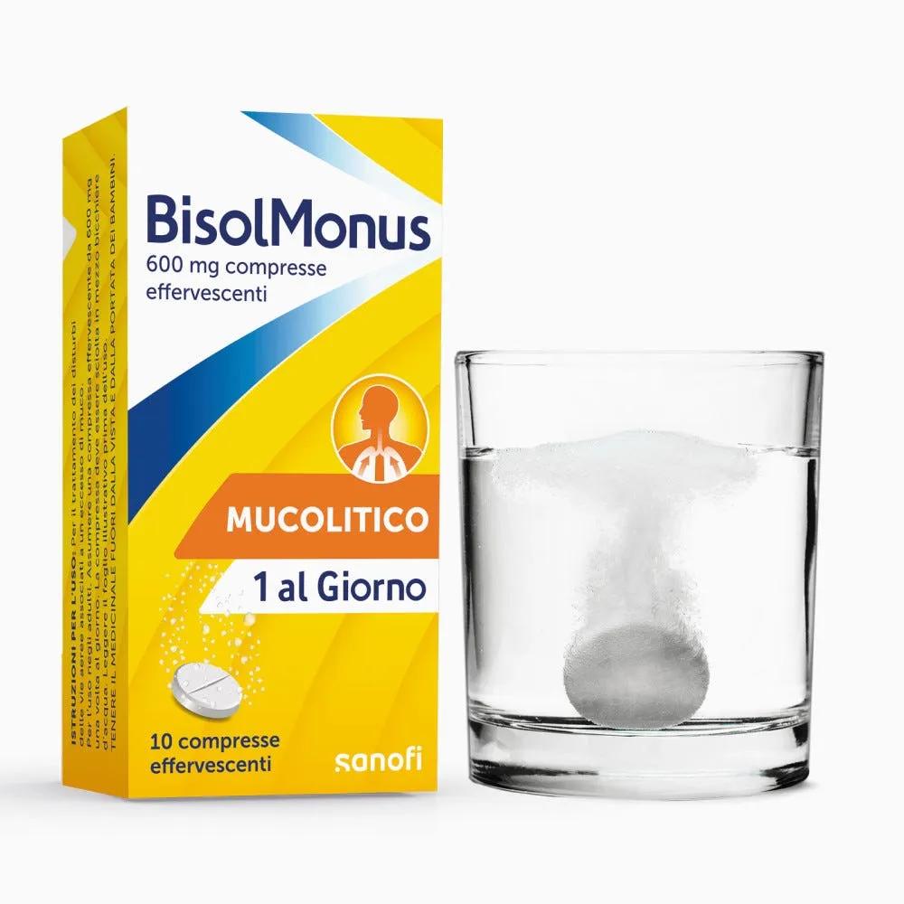 BisolMonus 600mg Mucolitico per Tosse e Raffreddore 10 Compresse Effervescenti