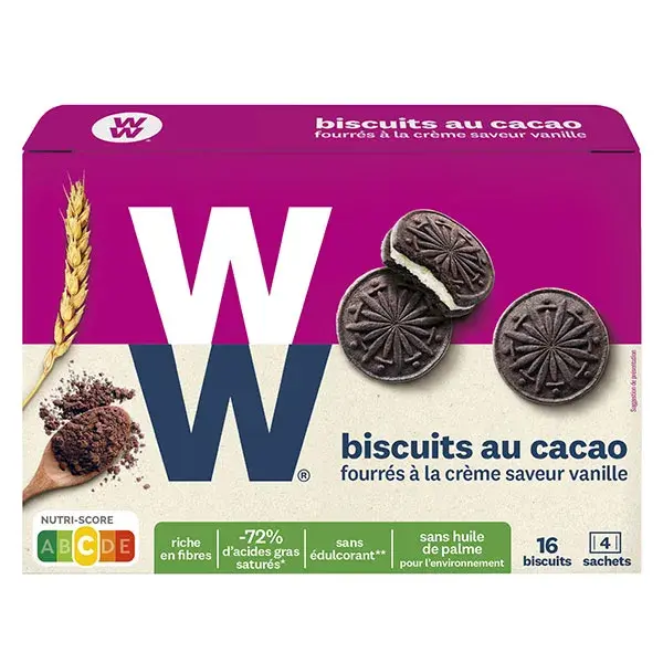 Weight Watchers Biscuit Cookie & Cream Encas Riche En Fibres Boite de 4 Sachets de 4 Biscuits