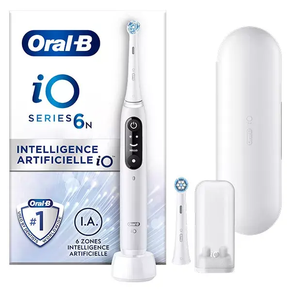 Oral-B iO 6N Brosse À Dents Électrique Blanche connectée Bluetooth 2 Brossettes 1 Étui De Voyage