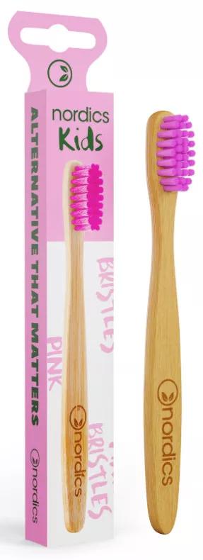 Brosse à dents pour enfants en bambou rose Nordics