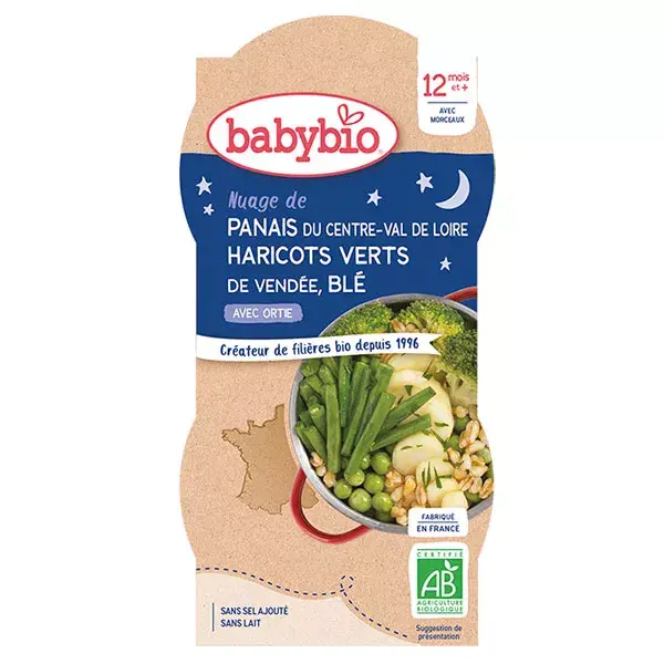 Babybio Nightime Bowl Green Beans, Parnsip & Wheat from 12 months 2 x 200g