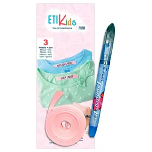 Etikids Pink Fabric Thermoadhesive Tape 3m + Permanent Marker