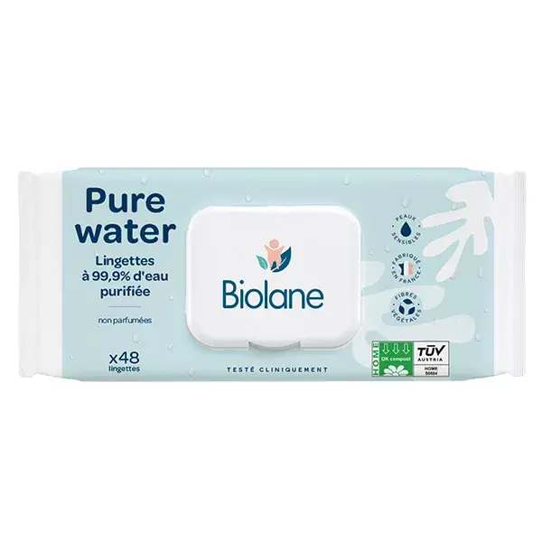 Biolane - Change Pure Water Lingette 99,9% d'Eau Purifiée - 48 unités