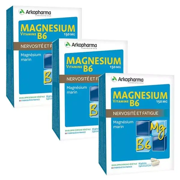 Arkopharma Magnésium Vitamine B6 Nervosité et Fatigue Lot de 3 x 60 gélules