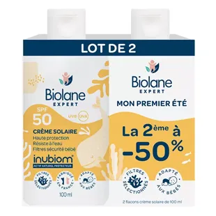 Biolane Expert Crema Solare SPF50 UVB UVA Lotto di 2 x 100ml