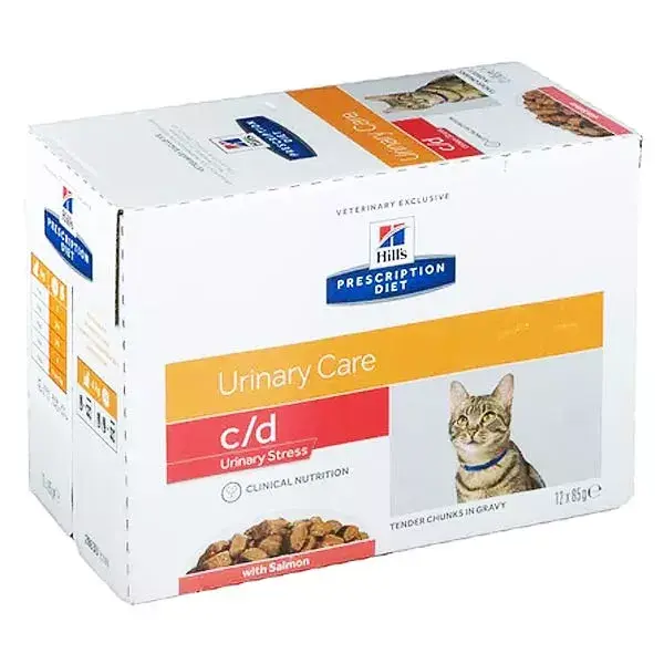 Hill's Prescription Diet Feline C/D Multicare Stress Urinary Care Aliment Humide Saumon 12 x 85g