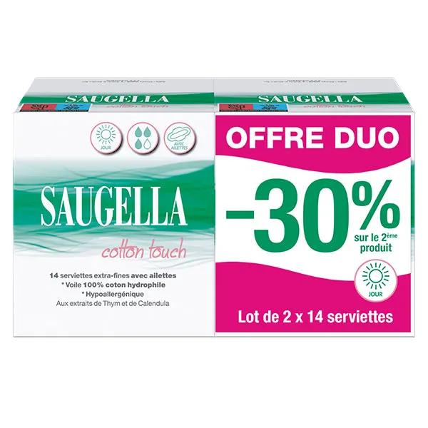 Saugella Toalla de Algodón Toque Extrafino con Ala de Día Juego de 2 x 14 protecciones