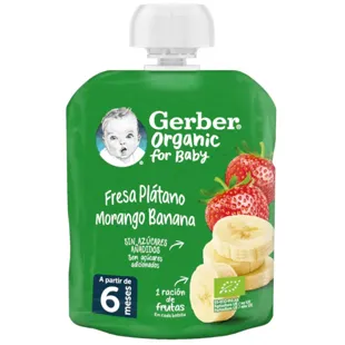 Gerber Organic Pouch Fresa y Plátano +6m 90 gr