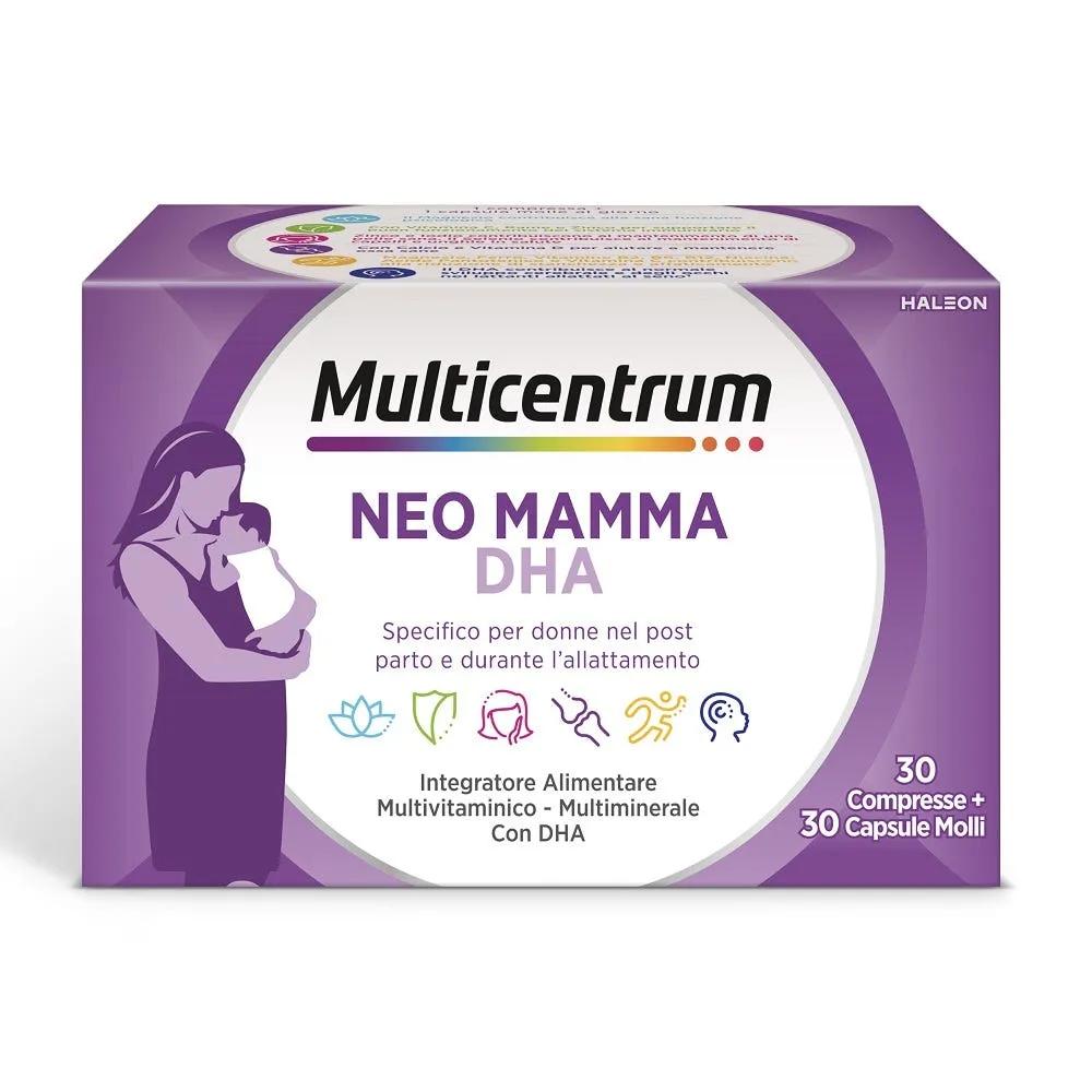 Multicentrum Neo Mamma DHA Integratore Multivitaminico Vitamina B C D3 Acido folico 30 Compresse + 30 Capsule Molli