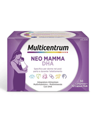 Multicentrum Neo Mamma DHA Integratore Multivitaminico Vitamina B C D3 Acido folico 30 Compresse + 30 Capsule Molli