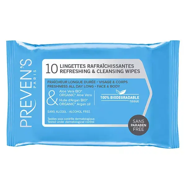 Prevens wipes refreshing and cleansing 10 wipes