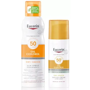 Eucerin Sun Spray Solar Transparente FPS50+ 200 ml + Gel-Creme Toque Seco Controle de Oleosidade FPS50+ 50 ml