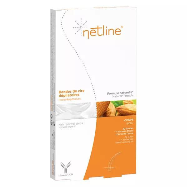 NetLine Bandas de cera fría para el cuerpo, 20 tiras hipoalergénicas.