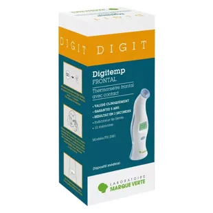 Termómetro de frente Digitemp de marca verde con contacto