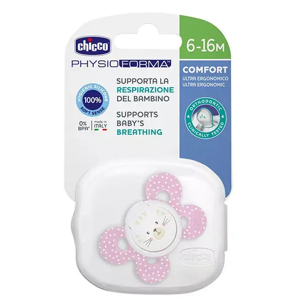Chicco Pacifier Physio Forma Comfort Silicone +6m Pink Dots + Sterilisation Box