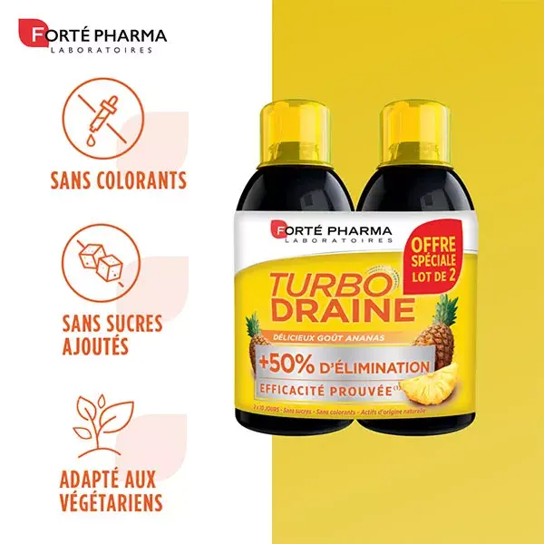 Forté Pharma TurboDraine Ananas Draineur Minceur Elimination Lot de 2 x 500ml