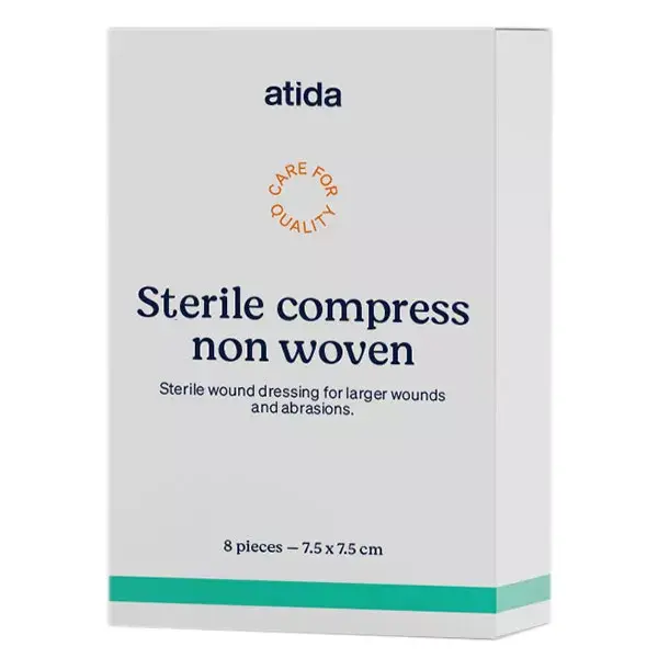 Atida Premiers Secours Compresse Stérile Non-Tissée 7,5 x 7,5cm 8 unités