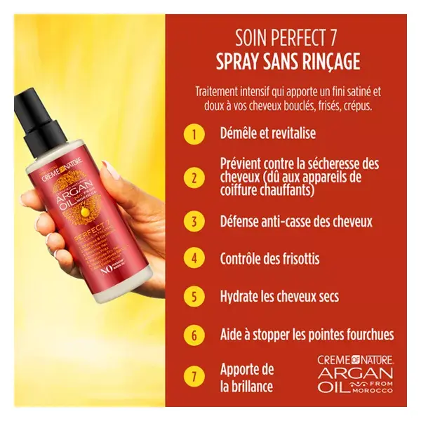 Creme of nature Argan, Soin Spray Apaisant Perfect 7 sans sulfate, 150ml