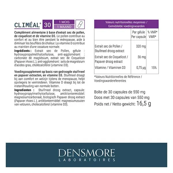 Densmore Climéal Bien-Etre Menopausa Vampate di Calore 30 capsule