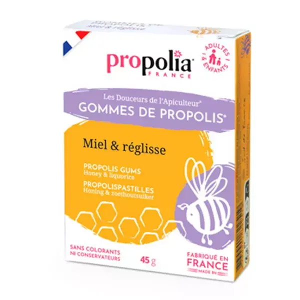 Propolia Les Douceurs de l'Apiculteur Gommes de Propolis Miel & Réglisse 45 unités