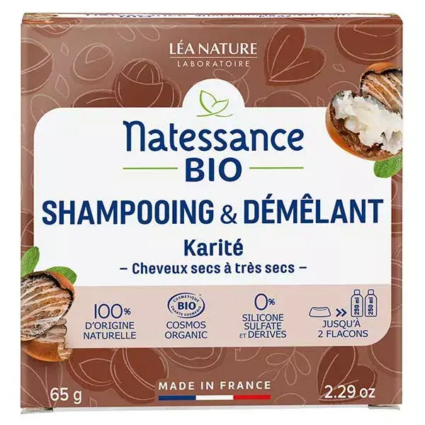 Natessance 2 in 1 Organic Shea Butter Solid Shampoo 65g