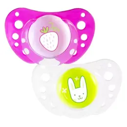 Chicco Physio Forma Air Sucette Silicone +16m Fraise Lapin Lot de 2 + Boite de Stérilisation 