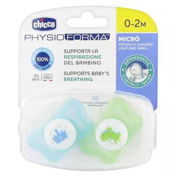 Chicco Physio Forma Chupete de Silicona Fisiológico Micro Pack de 2 Dragón Corona (0-2 meses)
