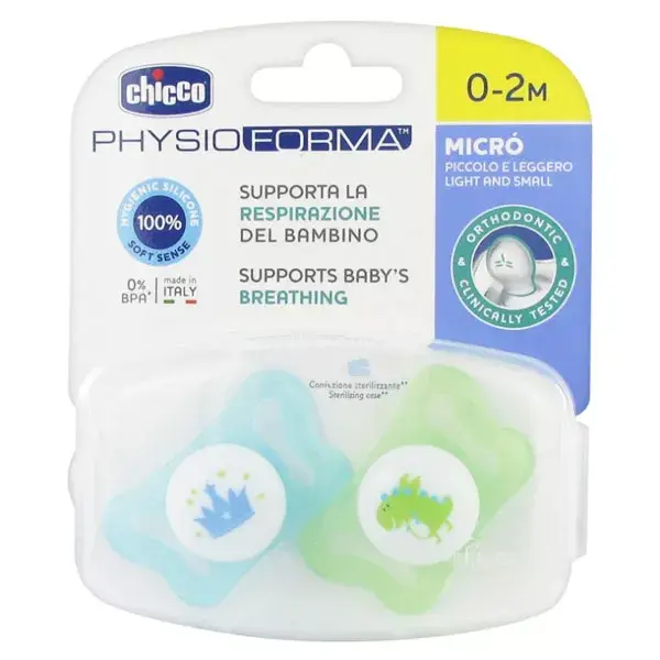 Chicco Physio Micro Soother +0m Prince Dragon Set of 2