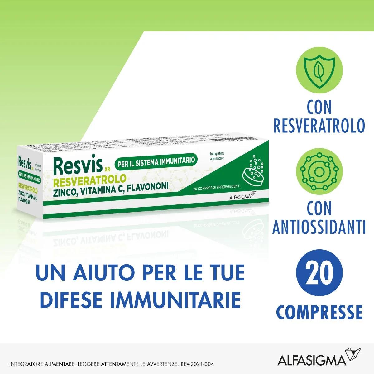 Resvis XR Alfasigma Integratore Antiossidante e Difese Immunitarie 20 Compresse Effervescenti