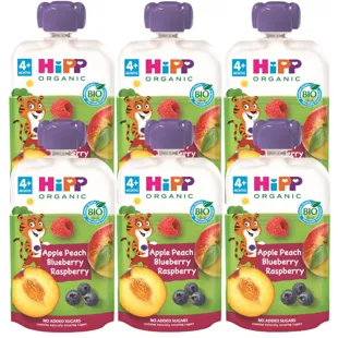 HiPP Organic Peach, Apple and Forest Fruit Pouches +4m 6x100g
