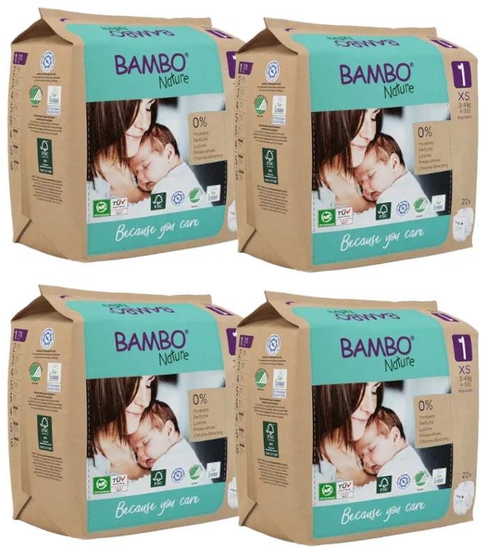 Couches Bambo Nature T1 (2-4 Kg) 4x22 pcs