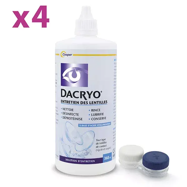 Dacryo-Solution d'Entretien des Lentilles 6 en 1 Nettoie Désinfecte Lot de 4 x 360ml