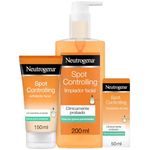 Neutrogena Spot Controlling Facial Routine Exfoliating 150 ml + Cleanser 200 ml + Moisturizing 50 ml Oily Skin