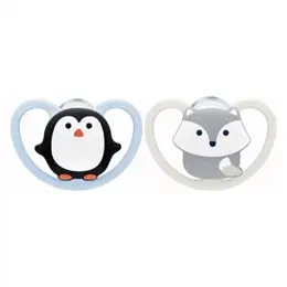 Nuk Sucette Physiologique Silicone Space +0m Pingouin Renard Lot de 2