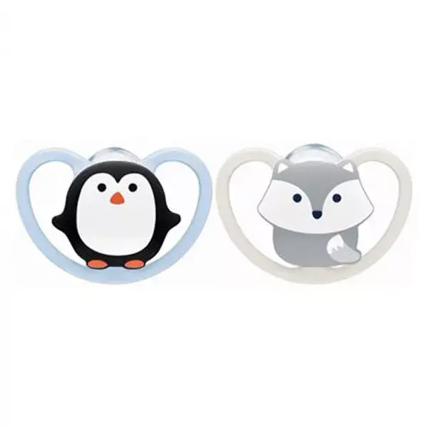 Nuk Physiological Silicone Pacifier Space +0m Penguin Fox Pack of 2