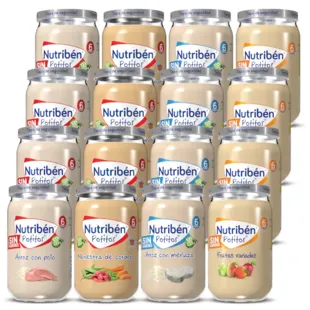 Nutribén Potitos Variados Pollo con Arroz, Cordero, Merluza y Frutas +6m 16 uds