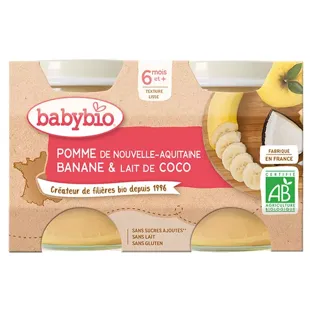 Babybio Mes Fruits Compote Mela Banana Latte di Cocco dai 6 mesi 2 x 130g