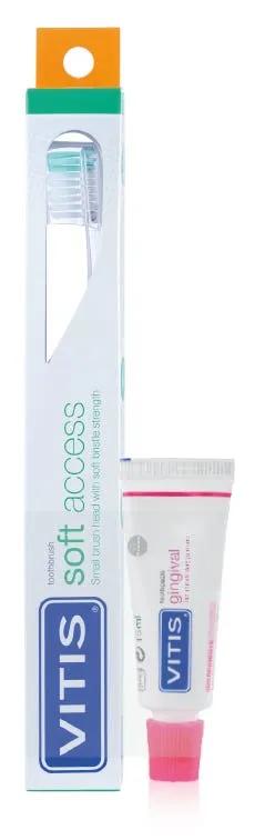 Vitis Soft Access Spazzolino con Testina Piccola e Setole Morbide + Dentifricio Gingival 15 ml