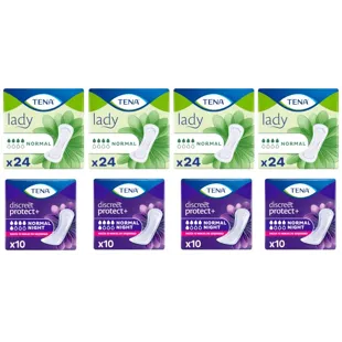 TENA Lady Normal 4x24 units + Discreet Protect+ Normal Night Women&#39;s Incontinence 4x10 units