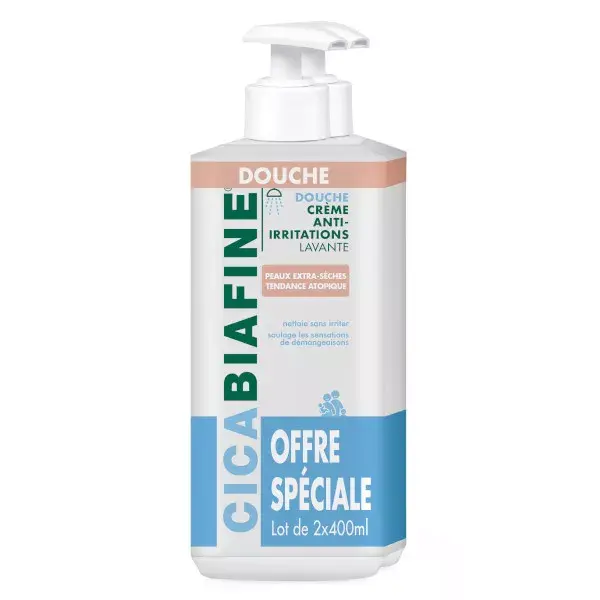 Biafine Cicabiafine crema de Ducha Hidratante Anti-irritaciones Lote de 2 x 400 ml